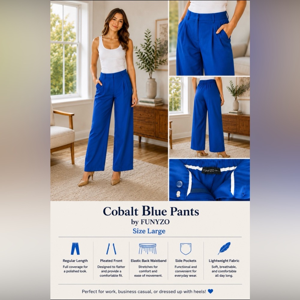 💙 FUNYYZO Cobalt Blue Wide Leg Pants 💙 Size Large